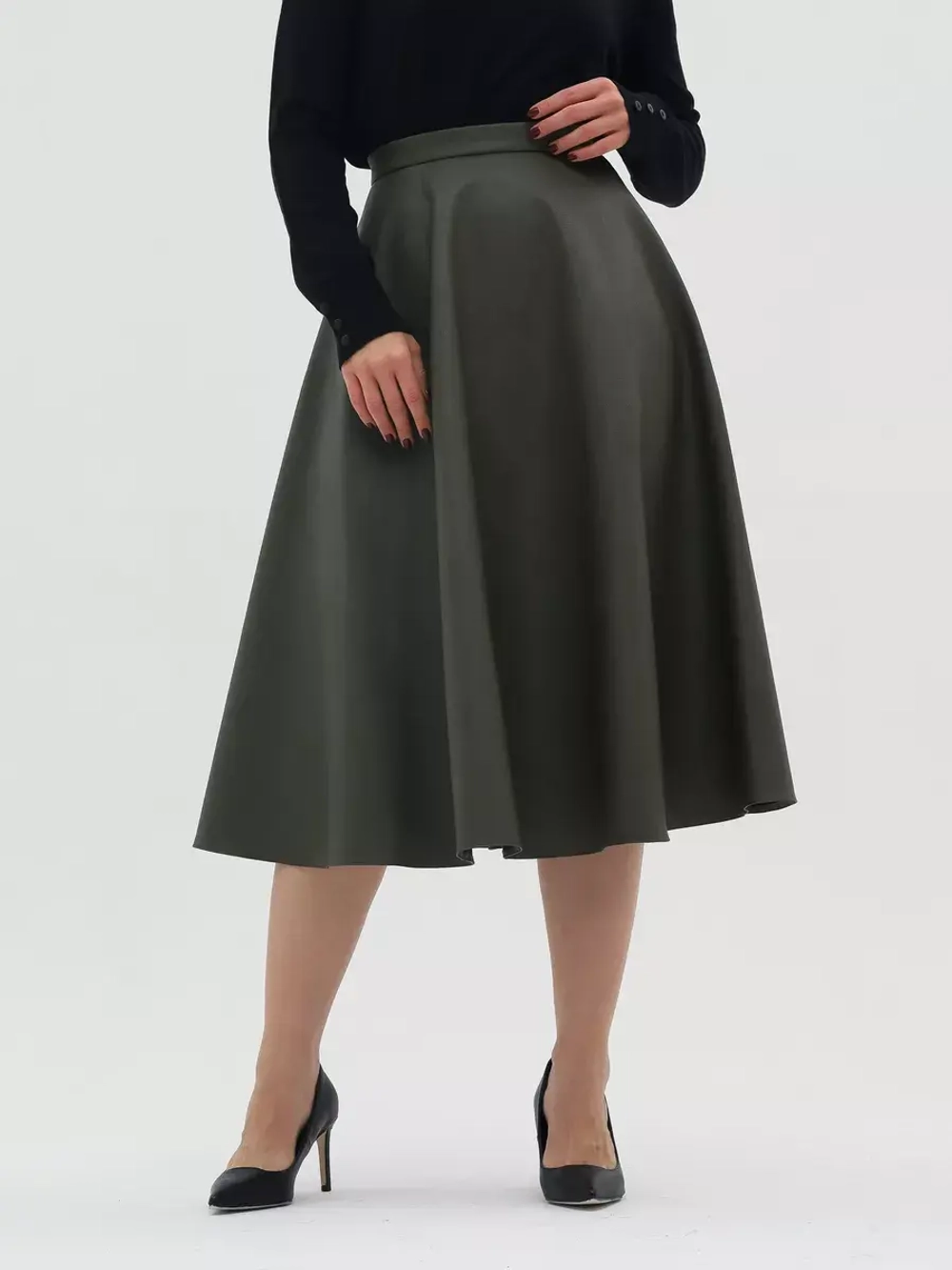 Юбка кожаная миди трапеция