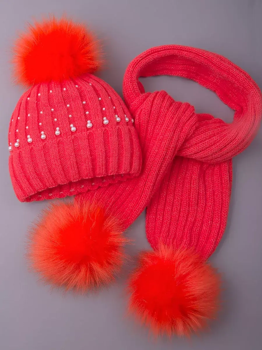 Шапка для девочки зимняя вязаная и шарф