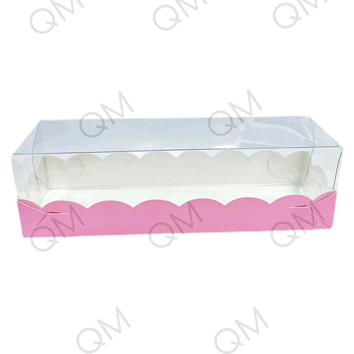 Коробка для макарон с пластиковой крышкой 190*55*55 мм (розовая матовая), 50шт