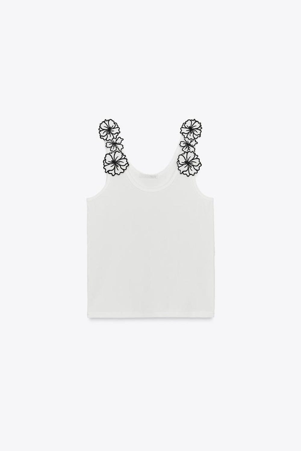 ZARA ТОП С ЦВЕТОЧНОЙ АППЛИКАЦИЕЙ, БЕЛЫЙ