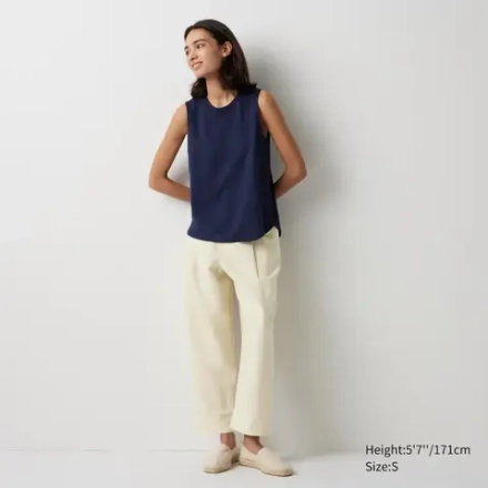 UNIQLO ФУТБОЛКА БЕЗ РУКАВОВ ИЗ 100% ЛЬНА, ТЕМНО-СИНИЙ