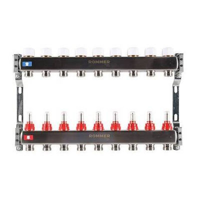 Коллекторная группа для теплого пола ROMMER RMS1200 - 1" на 9 контуров 3/4" EK