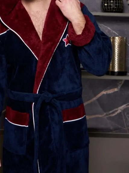 Халат мужской с капюшоном CHAMPIONS Синий/бордовый POLENS Турция