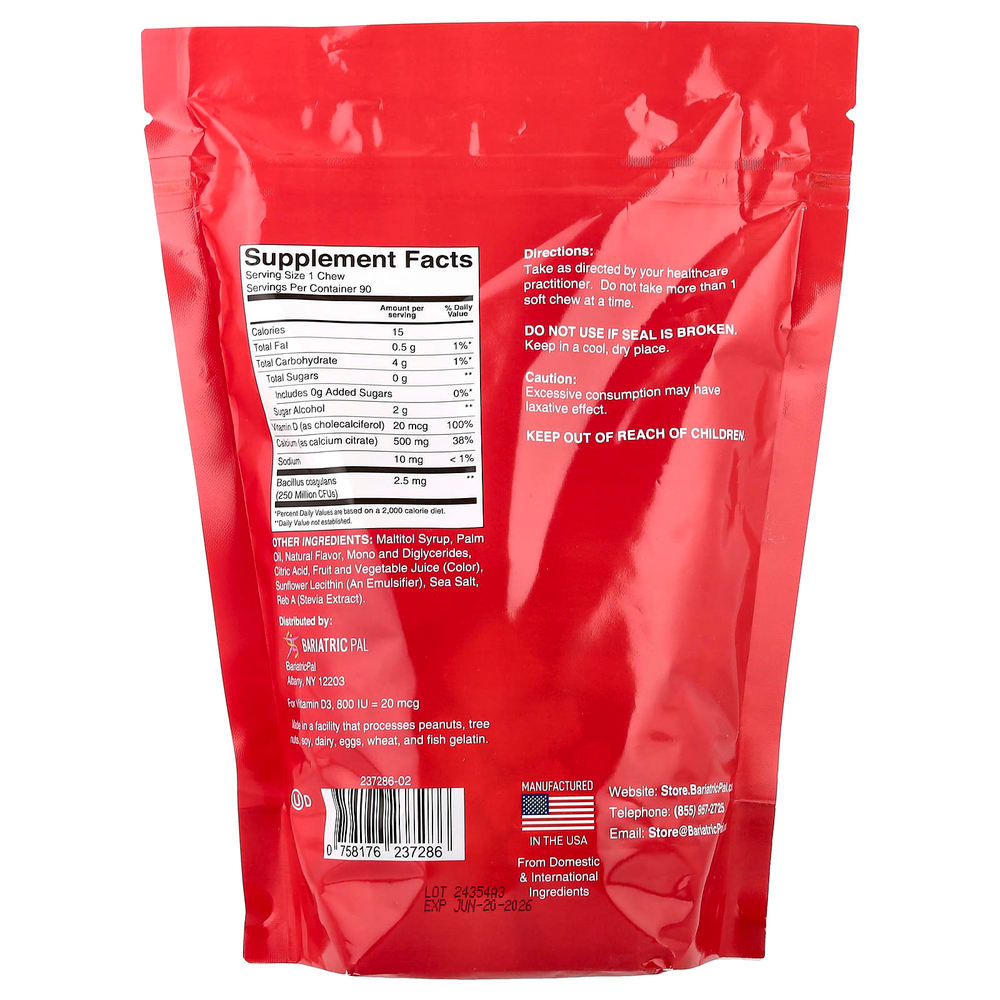BariatricPal, жевательные таблетки с цитратом кальция, со вкусом клубники, 90 жевательных таблеток