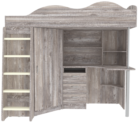 Кровать-чердак КарИВи Пионер с деревянной лестницей Бетон Бетон