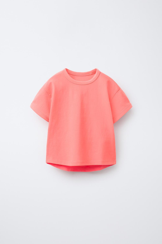 ZARA ОДНОТОННАЯ ФУТБОЛКА, НЕОНОВО-ОРАНЖЕВЫЙ