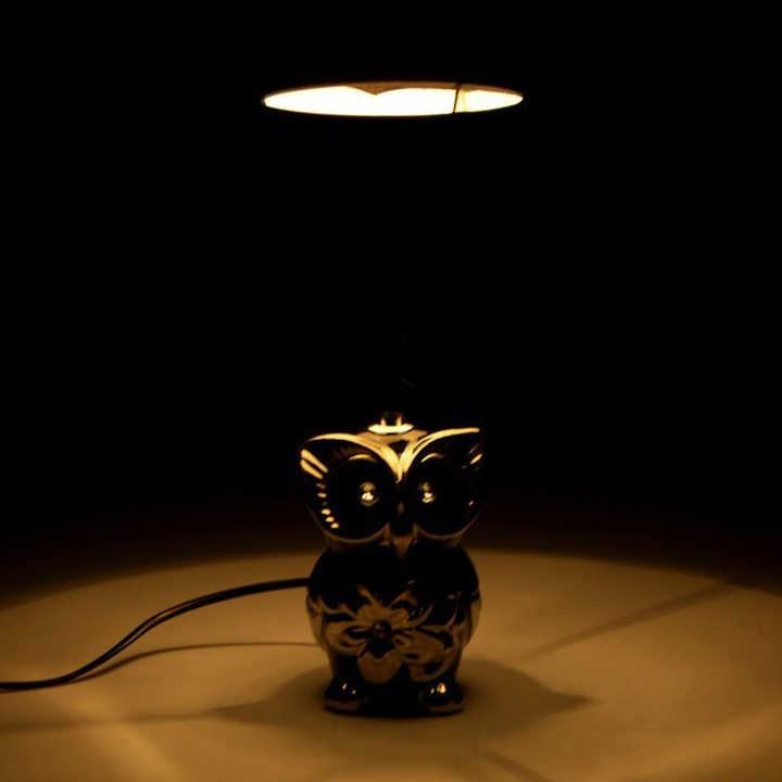 Лампа настольная керамика "Ночная сова с цветком" цвет черная с серебром 220V Цоколь Е14 33х20х20 см 2000000115733