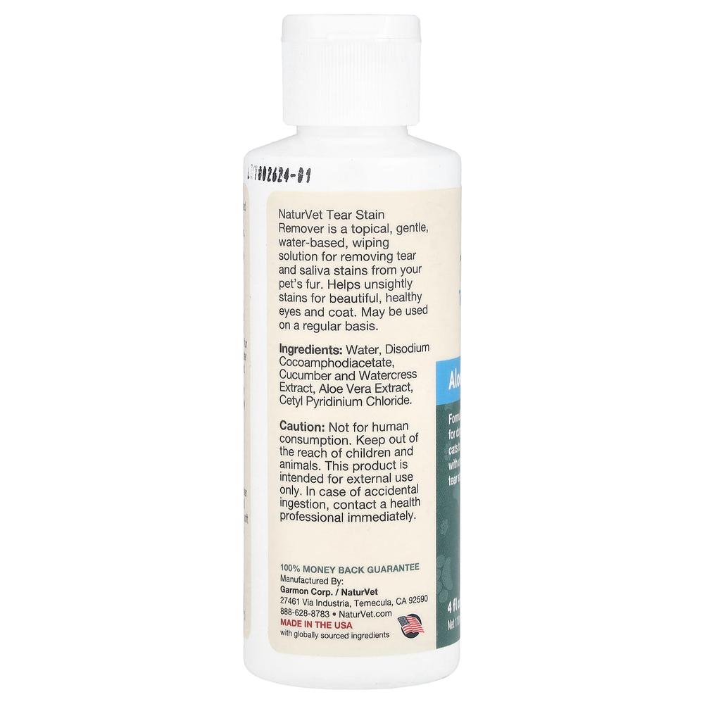 NaturVet, Tear Stain, средство для местного удаления, алоэ, для собак и кошек, 118 мл (4 жидк. унц.)