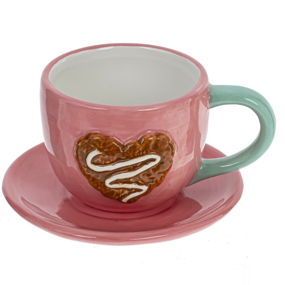 GAEM Чашка с блюдцем "Пряничное сердце", 250 мл, L14 W12,5 H7,5 см, 2в.