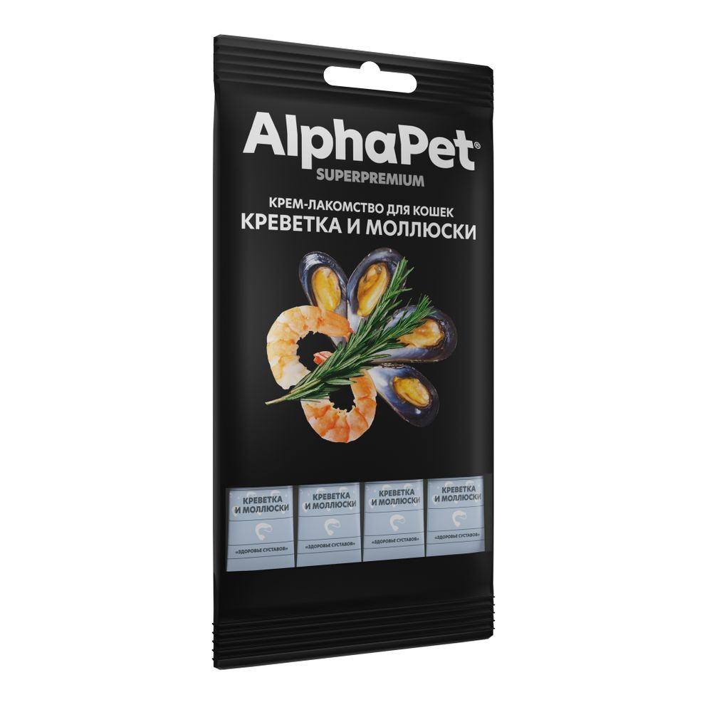 Крем-лакомство AlphaPet Superpremium для кошек с креветкой и моллюсками Крем-лакомство AlphaPet Superpremium для кошек с креветкой и моллюсками
