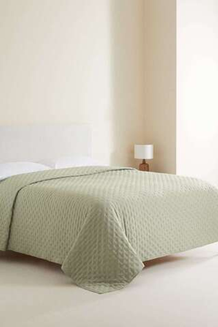 ZARA HOME СТЕГАНОЕ ОДЕЯЛО В ГОРОШЕК, МЯГКИЙ ЗЕЛЁНЫЙ