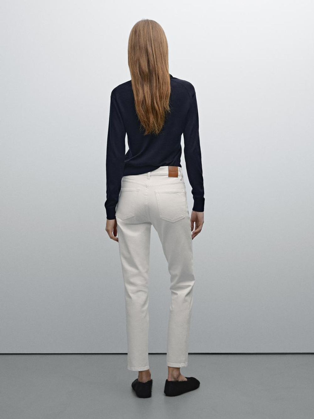 Massimo Dutti Укороченные зауженные джинсы со средней посадкой, натуральный, кремовый