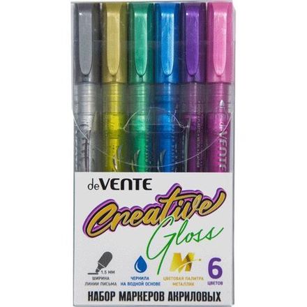 Наборы маркеров акриловых deVente 6 цвета, металлик, ширина линии 1,5мм