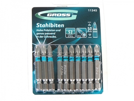 Биты профессиональные Gross, сталь S2, двойной блистер PZ2х50мм, 10шт