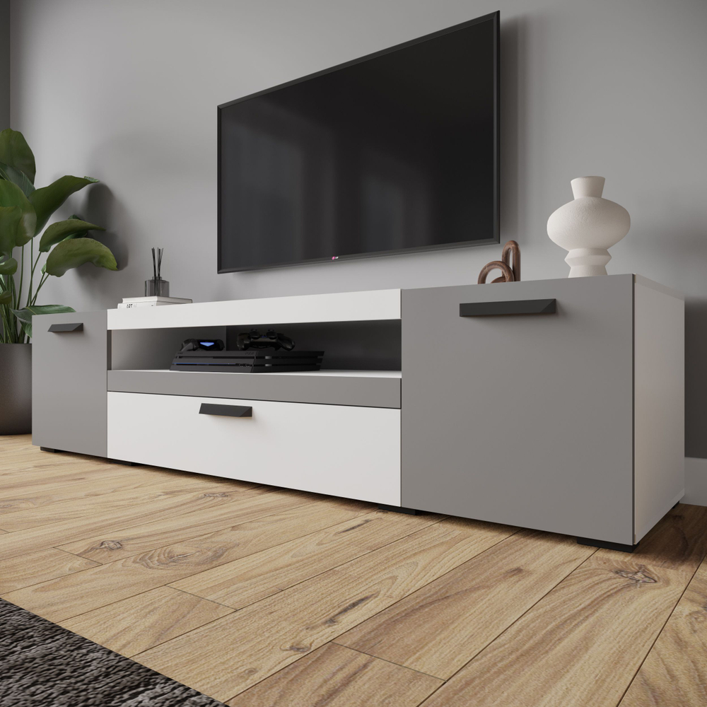 Тумба под ТВ ТВМ-8 белый/серый графит (Микон)