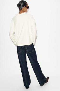 ZARA ФУТБОЛКА С ДЛИННЫМИ РУКАВАМИ, ЖЕЛТОВАТО-БЕЛЫЙ