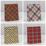 Пакет подарочный 12х15х5.5см Фигуры и узоры "Клетки и полоски" (Микс)