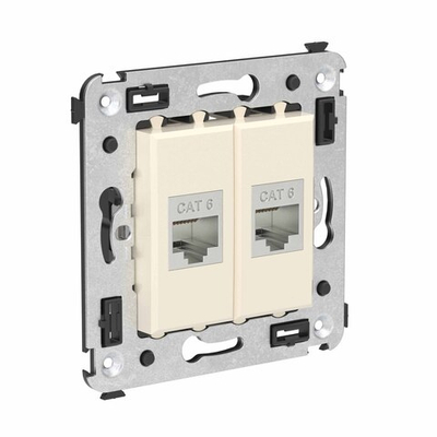 Компьютерная розетка RJ-45 без шторки в стену, кат.6 двойная экранированная, "Avanti", "Ванильная дымка"
