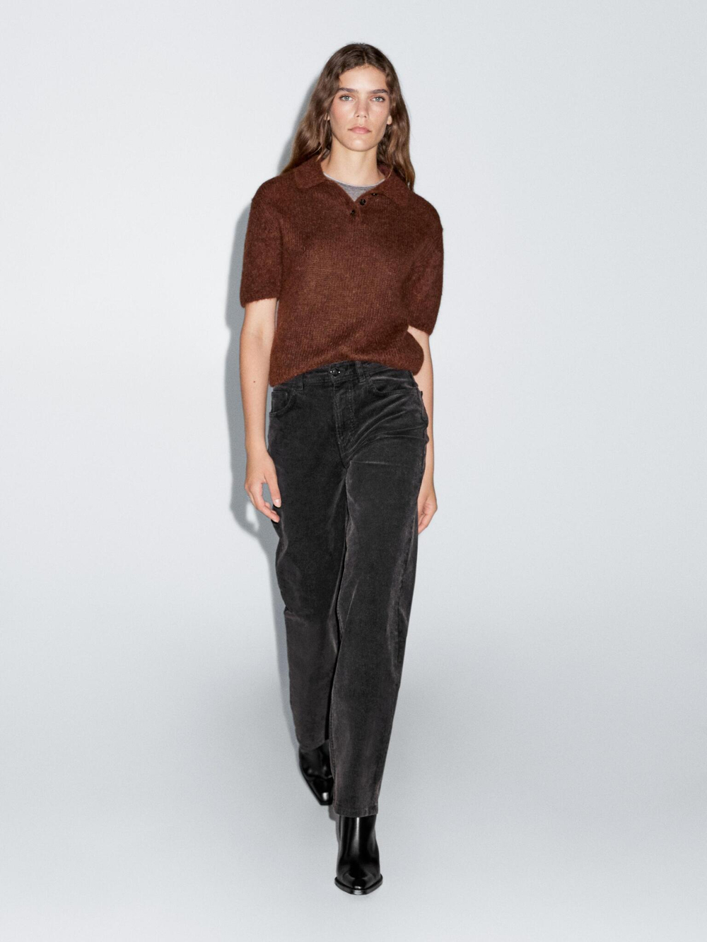 Massimo Dutti Брюки прямого кроя из вельвета, окрашенного сернистым красителем, черный