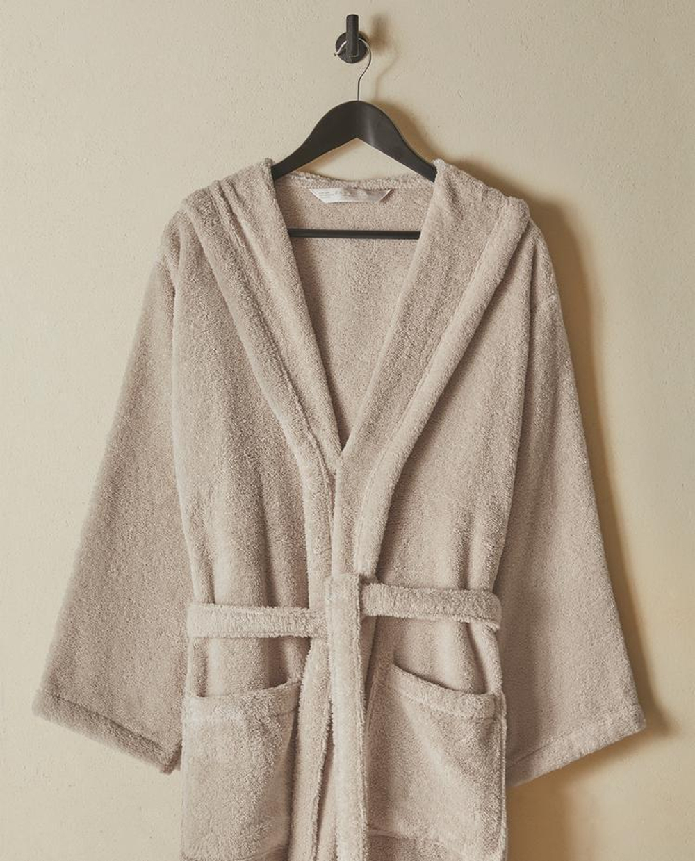 ZARA HOME ХЛОПКОВЫЙ ХАЛАТ С КАПЮШОНОМ, ПЕСОЧНЫЙ