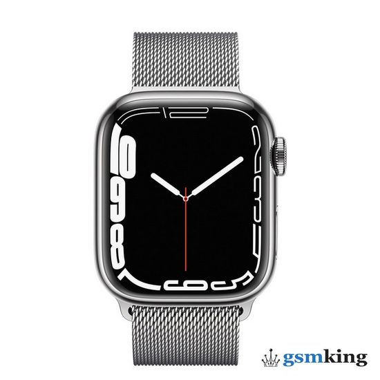 Apple Watch Series 7 GPS + Cellular 41mm Silver Stainless Steel Case with Milanese Loop MKHF3LL/A