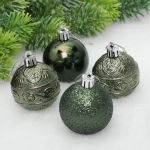 Новогодние шары 5 см (набор 4 шт) «Микс фактур», изумруд