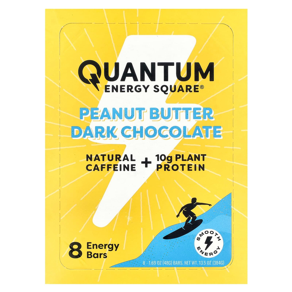 Quantum Energy Square, тёмный шоколад с арахисовой пастой, 8 энергетических батончиков по 48 г (1,69 унции)