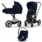 Детская коляска Cybex Priam IV 3 в 1 Rebellious Luxury Denim Blue шасси Chrome Brown