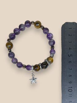 Браслет для Скорпионов, аметист, тигр глаз, гематит