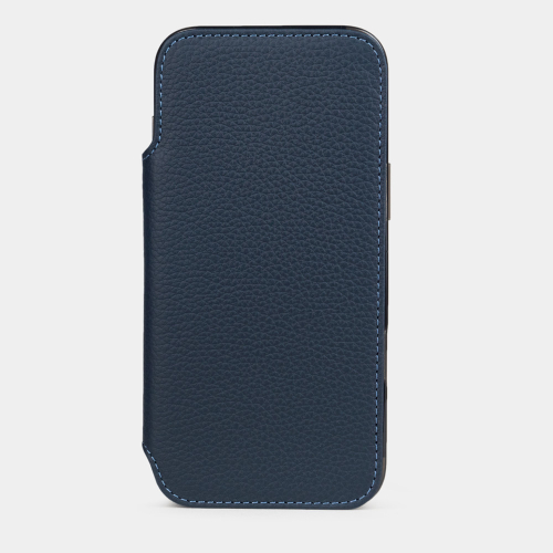 Чехол-книжка кожаная для iPhone 16 Pro, теленок синего цвета