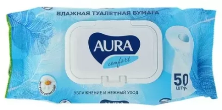 AURA влажная туал.бумага ULTRA COMFORT с крышкой 50шт