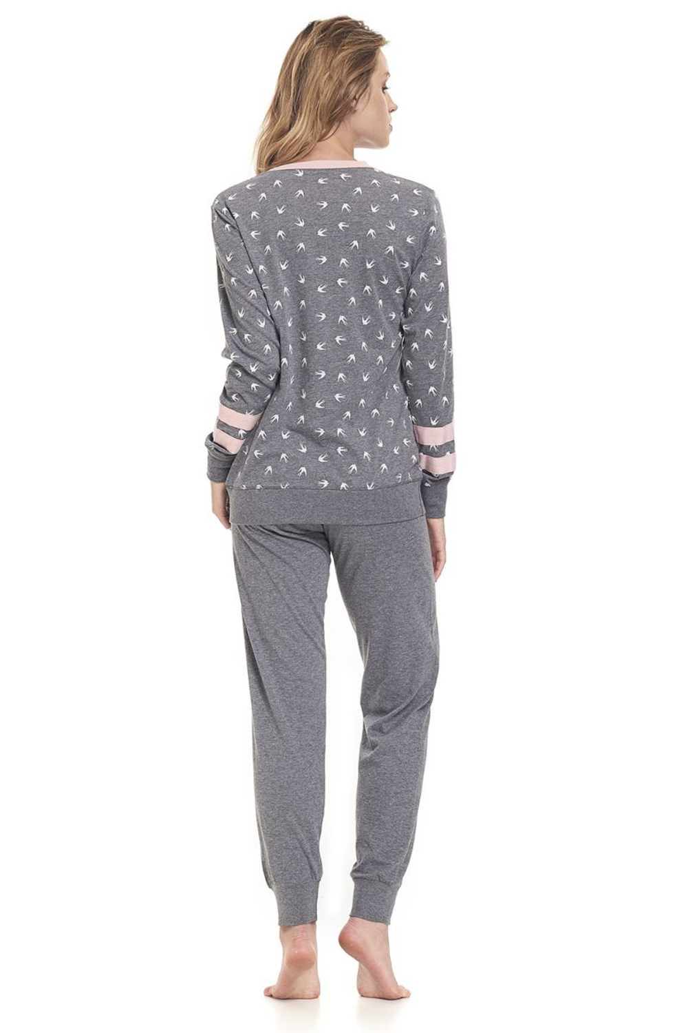 Пижама с длинными рукавами и узором в виде ласточек (Размер: M) (Цвет: серый)