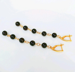 Серьги длинные с натуральными камнями гранат