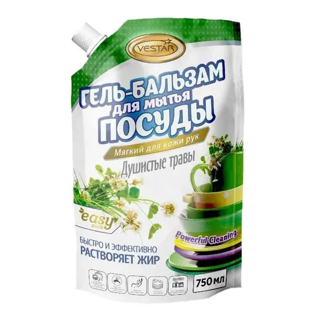 Средство для мытья посуды гель-бальзам 750мл Вестар Душистые травы дой-пак