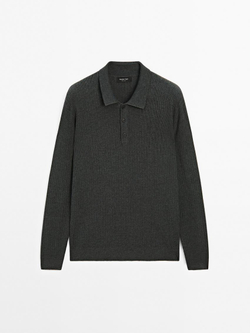 Massimo Dutti Трикотажный свитер с воротником-поло, темно-серый