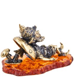 Народные промыслы AM-3647 Фигурка «Гном Бардзуки Бутримас» (латунь, янтарь)