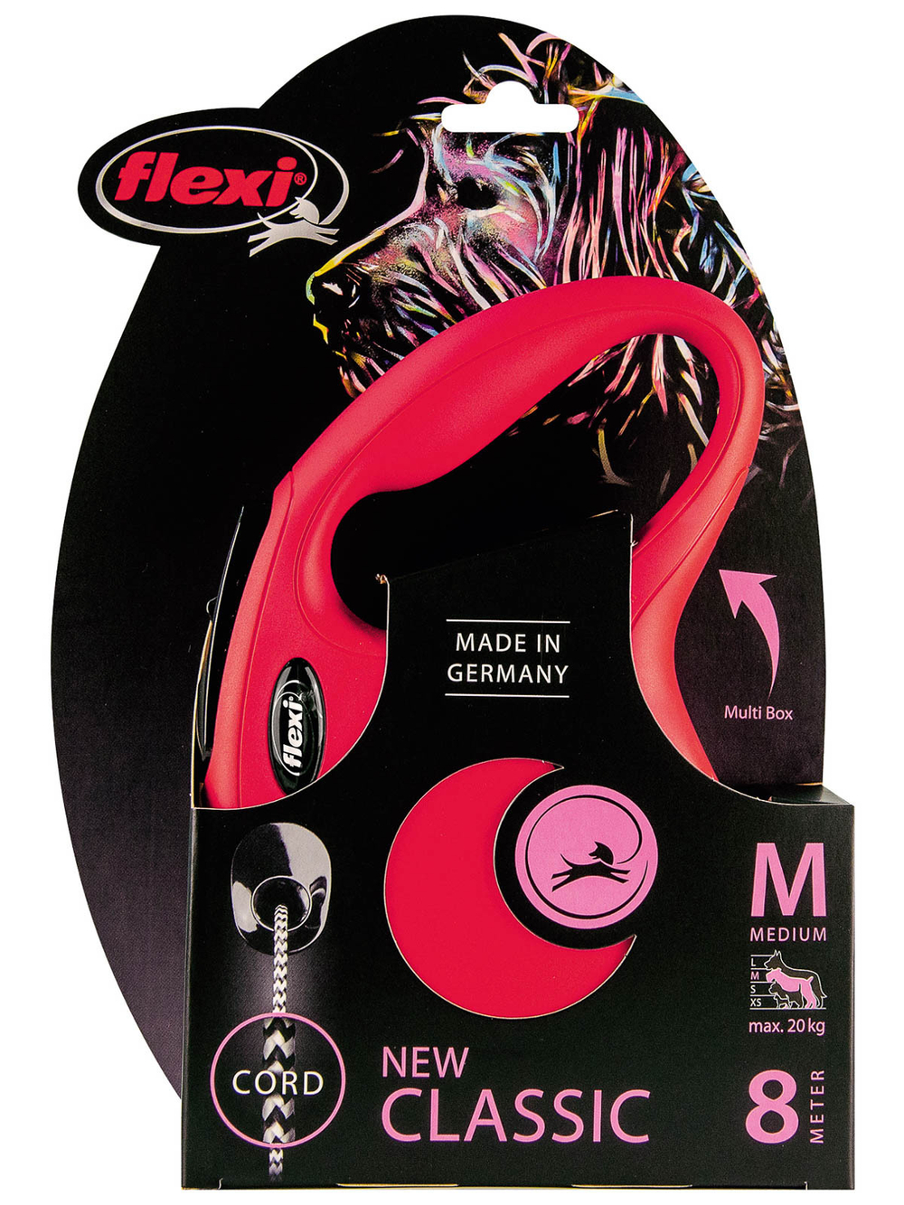 Поводок-рулетка Flexi New Classic S. Трос 8 м. для собак до 20 кг. Красный