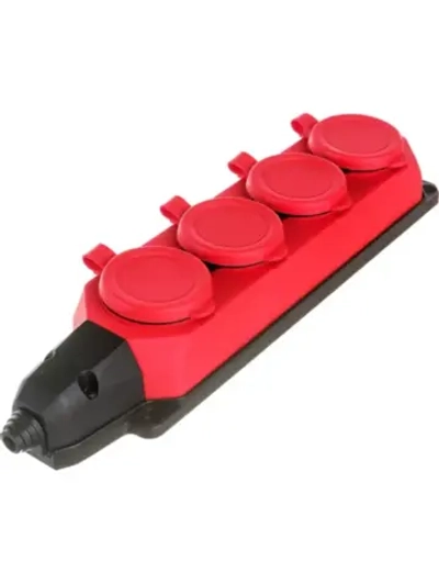 Колодка 4 гнезда, с заземлением, c крышкой каучуковая