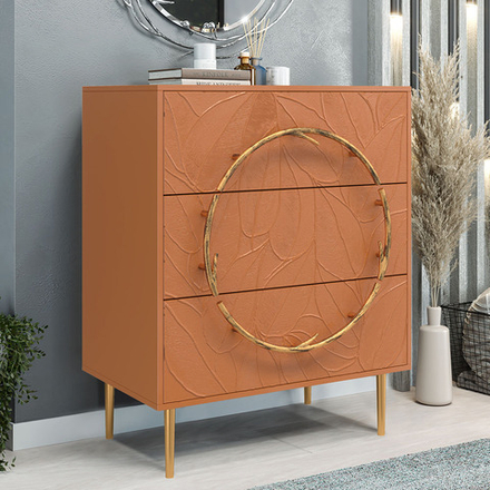Комод Арт Колор с 3-мя ящиками leaves Стайл Сильвер Томленый оранжевый