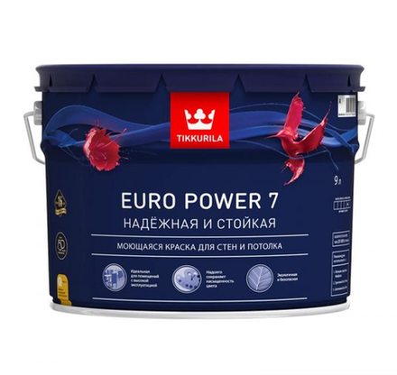 Краска моющаяся для стен и потолков Tikkurila Euro Power 7 База А (9,0 л)