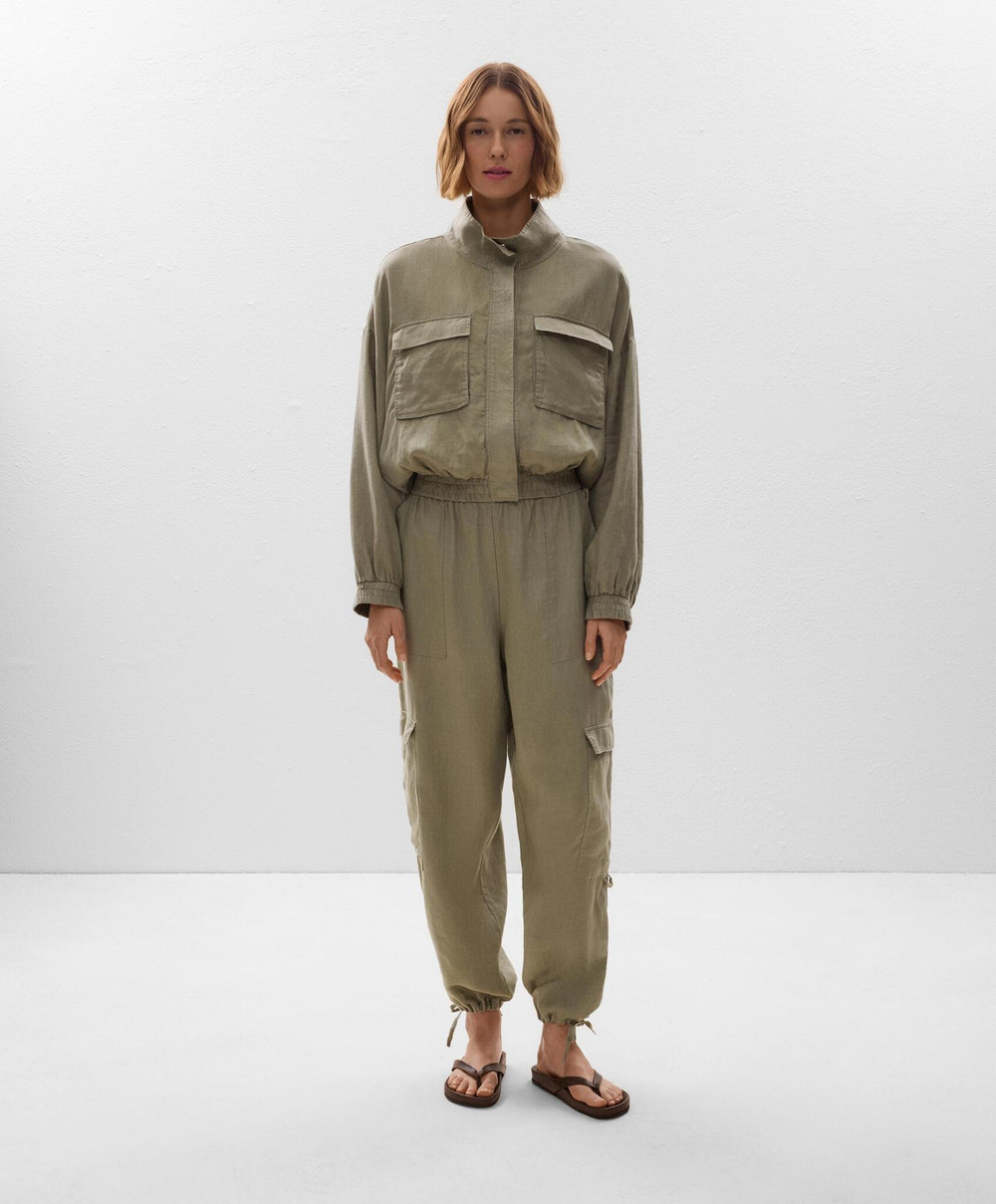 Oysho Куртка-бомбер из 100%-го льна, линялый хаки