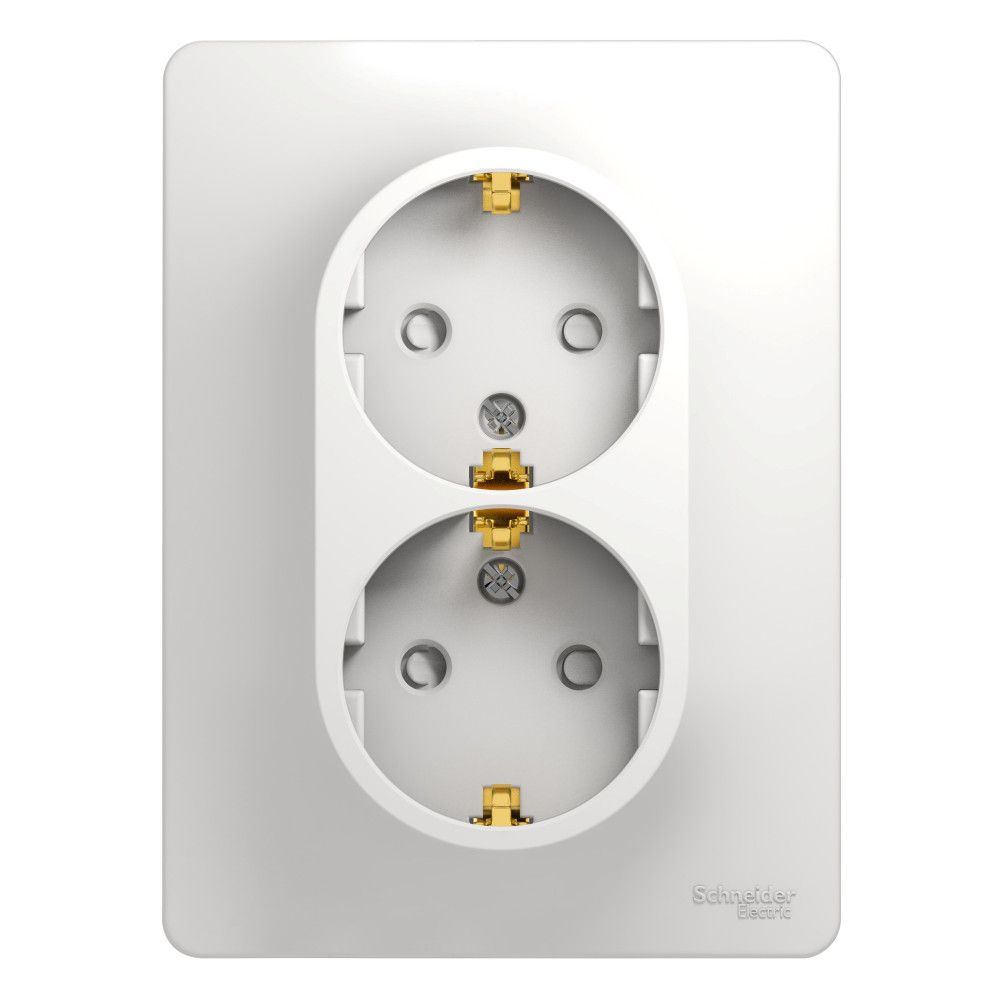 Schneider Electric Glossa Белый Розетка 2-местная с заземляющими контактами со шторками в сборе с рамкой IP20 скрытая установка GSL000126