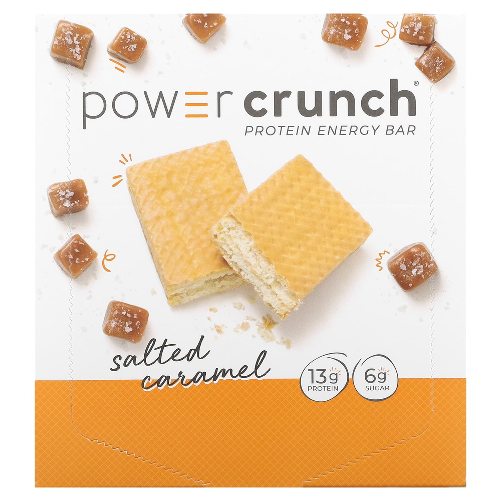 BNRG, Протеиновый энергетический батончик Power Crunch, оригинальная рецептура, соленая карамель, 12 батончиков, 40 г каждый