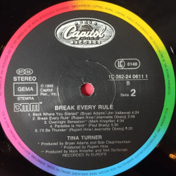 Винтажная виниловая пластинка LP Tina Turner Break Every Rule (Germany 1986) Back Where You Started