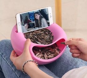 Тарелка менажница для семечек и орехов с подставкой для телефона Розовая