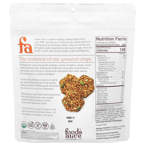 Foods Alive, Хрустящие чипсы, сальса фреска, 113 г (4 унции)