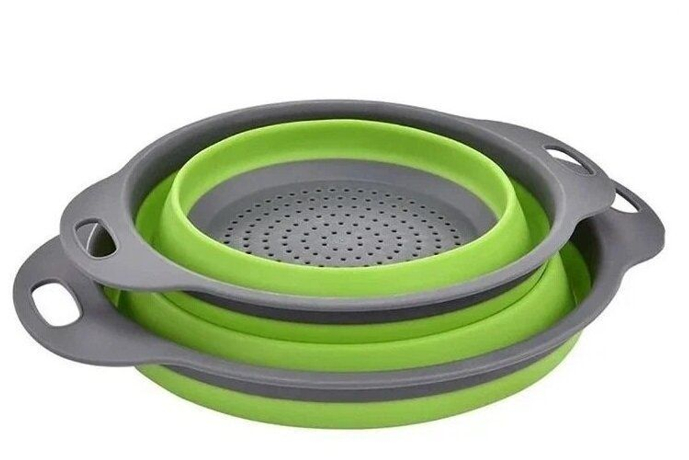 Набор дуршлаг силиконовый, складной, кухонный аксессуар для мытья фруктов и овощей, стильный,  2 шт (диаметр 22/9), красный