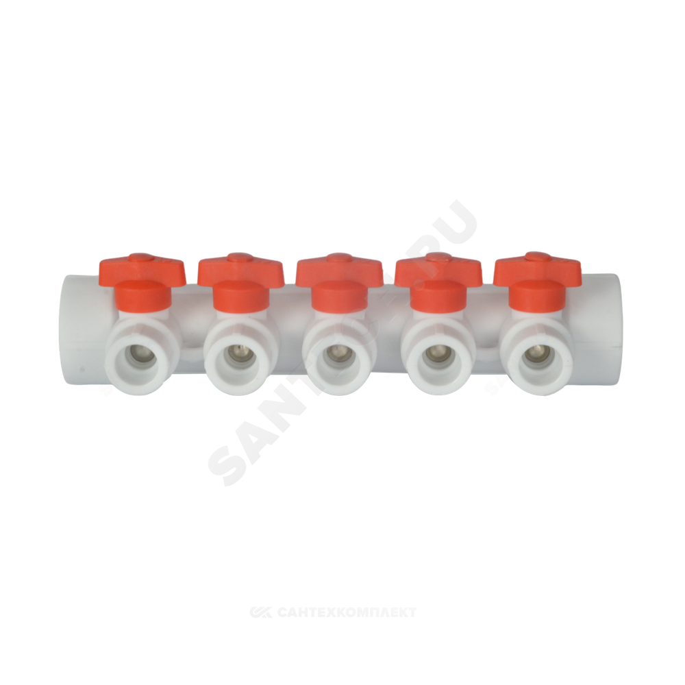 Коллектор PP-R белый Дн 40х20 на 3 выхода с кранами VALFEX 101134003