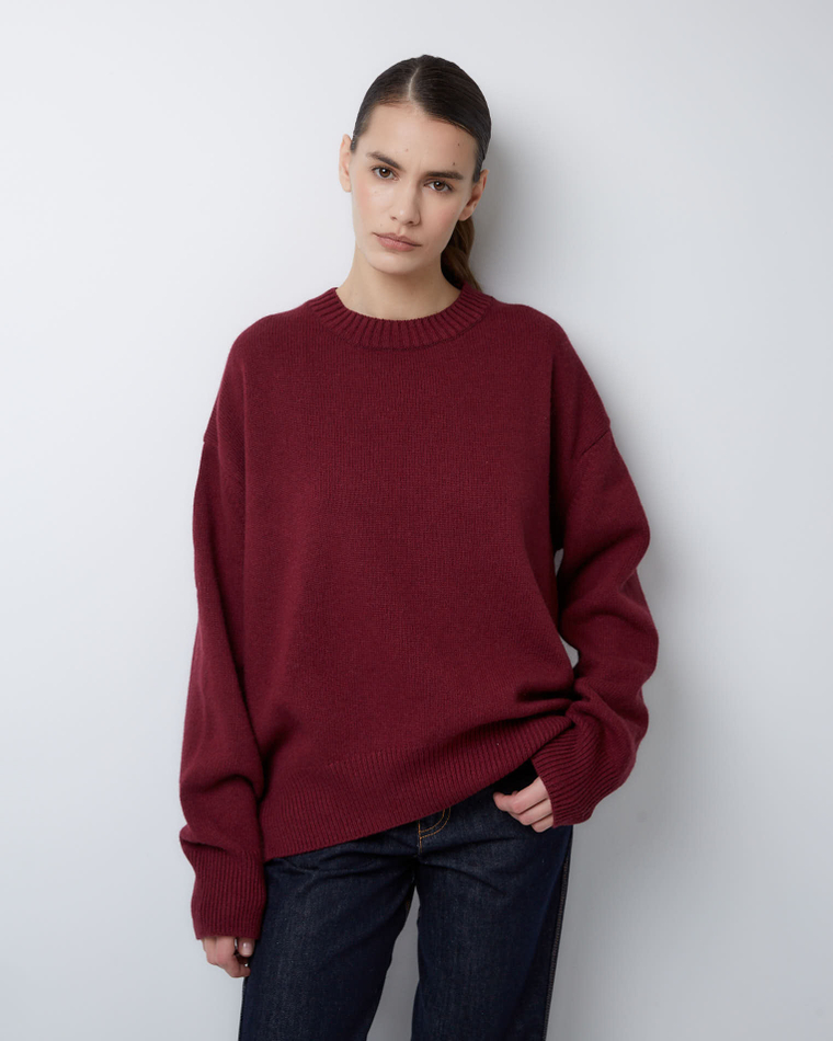 Джемпер из смесового кашемира с круглым вырезом бордо