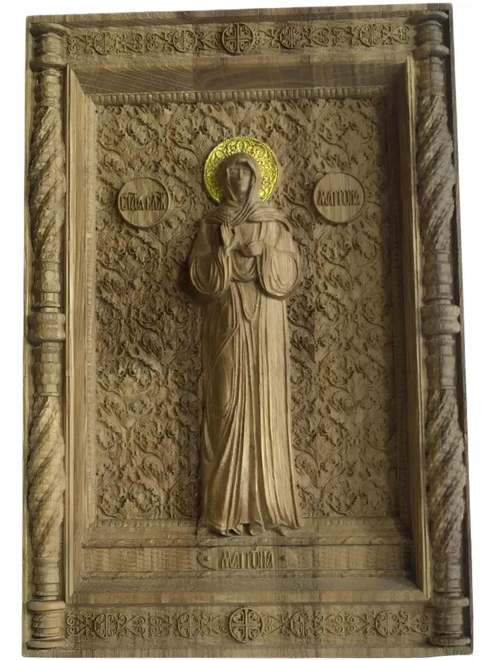 Икона Матроны Московской резная из массива дуба 14х20.4 см